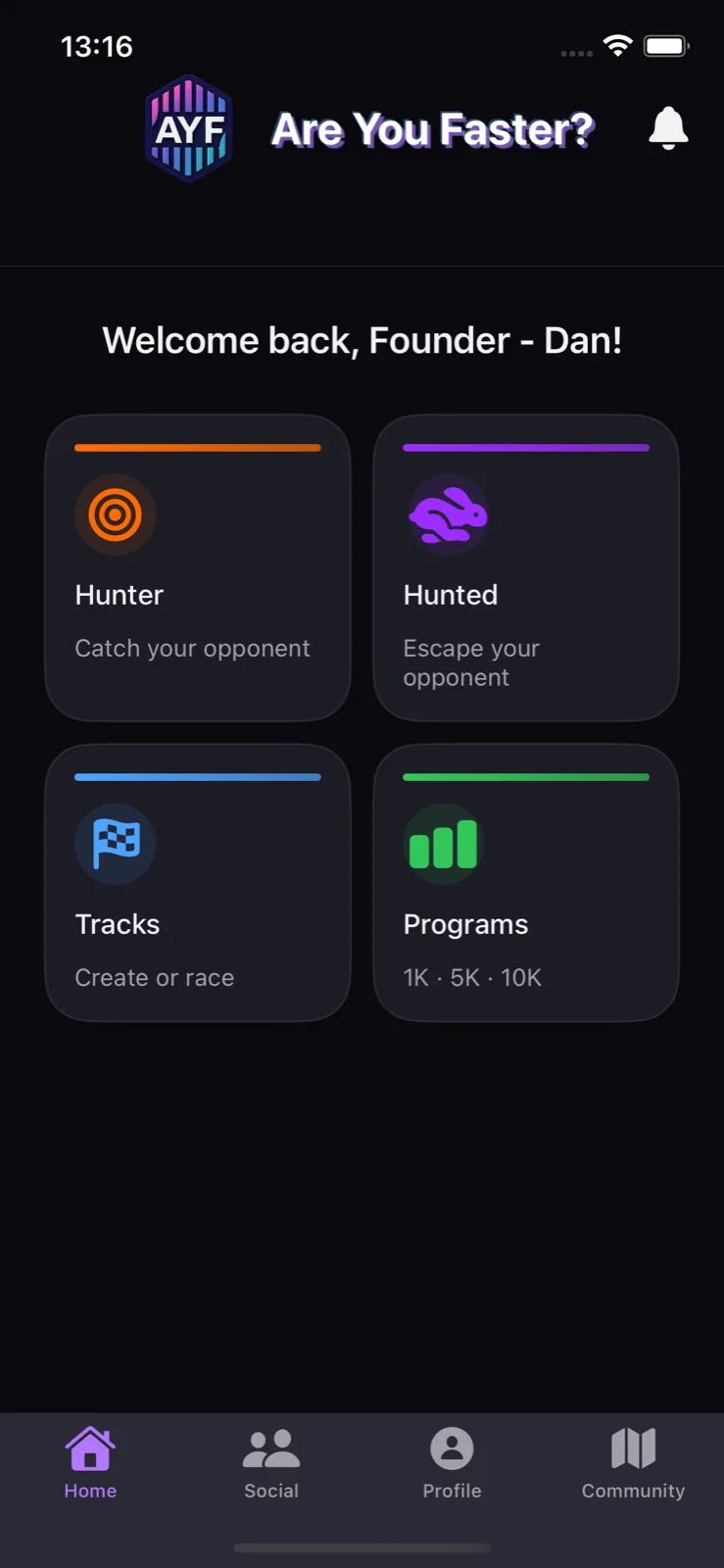 Are You Faster? app home screen